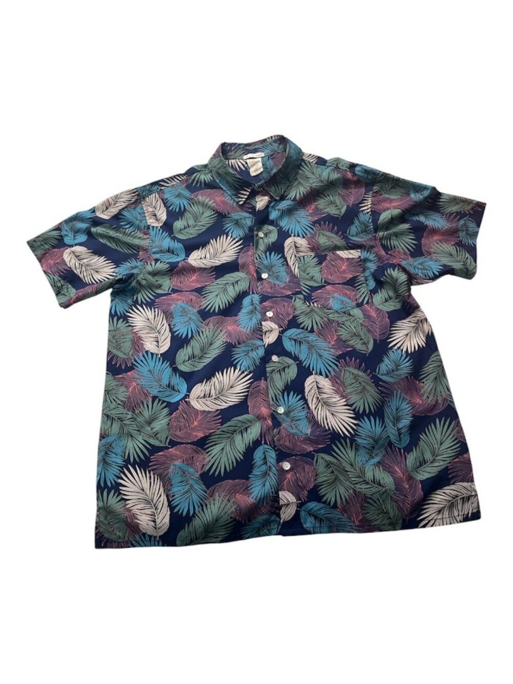 JA'AL K'AANA'AB Hawaiian Shirt Tropical Palm Leaves Size XL 100% Rayon Colourful